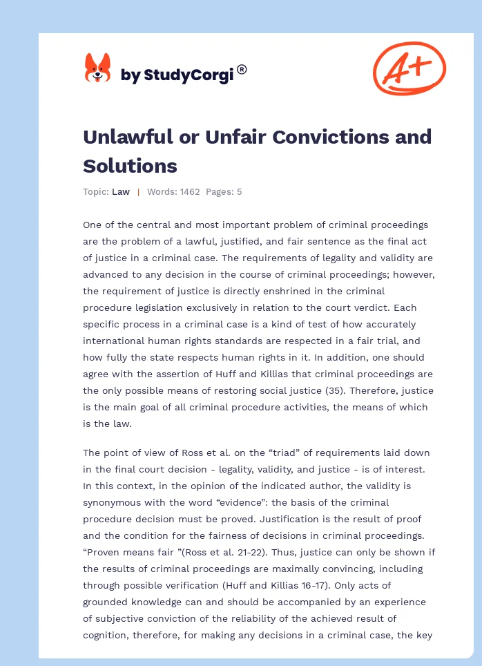 Unlawful or Unfair Convictions and Solutions. Page 1