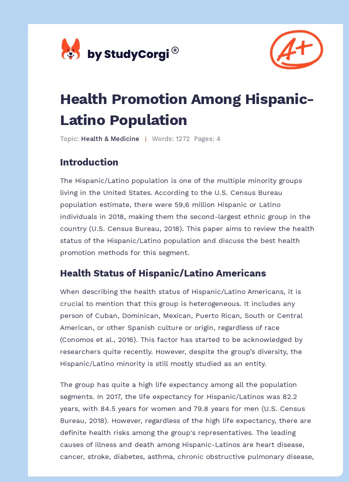 Health Promotion Among Hispanic-Latino Population. Page 1