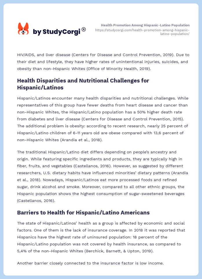 Health Promotion Among Hispanic-Latino Population. Page 2