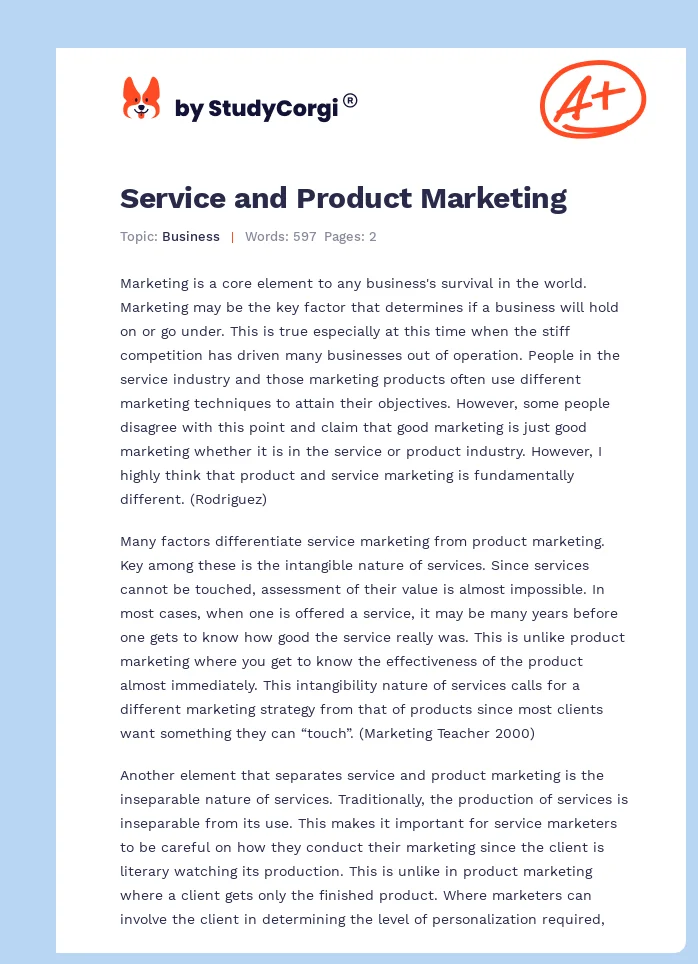 Service and Product Marketing. Page 1