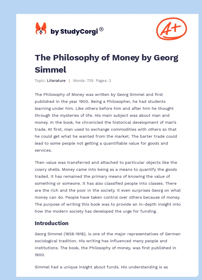 The Philosophy of Money by Georg Simmel. Page 1