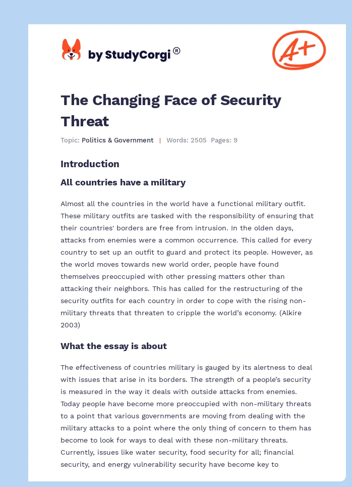 The Changing Face of Security Threat. Page 1