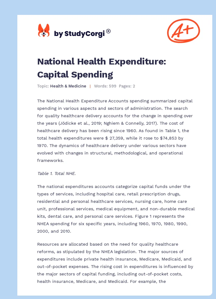 National Health Expenditure: Capital Spending. Page 1
