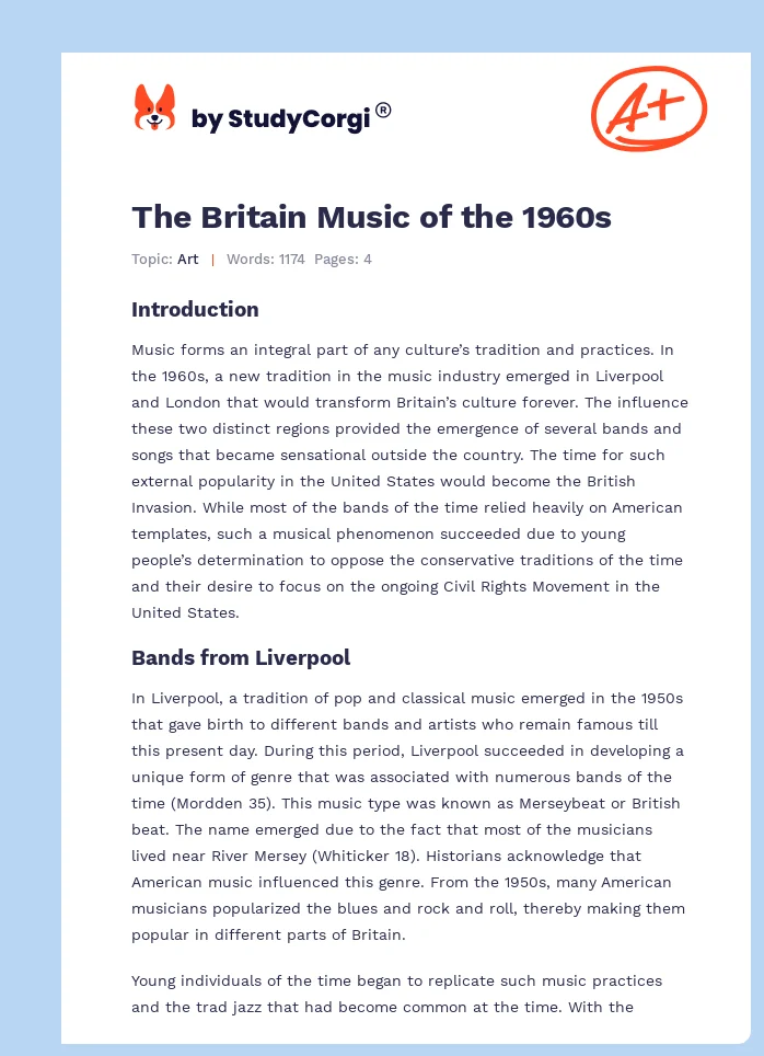 The Britain Music of the 1960s. Page 1