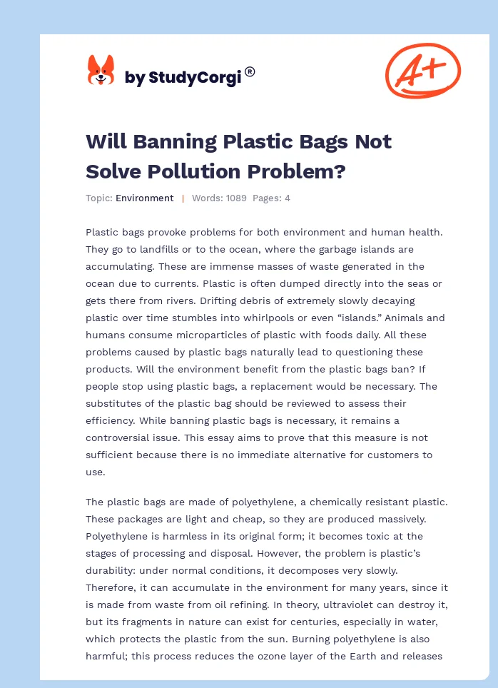 Will Banning Plastic Bags Not Solve Pollution Problem?. Page 1