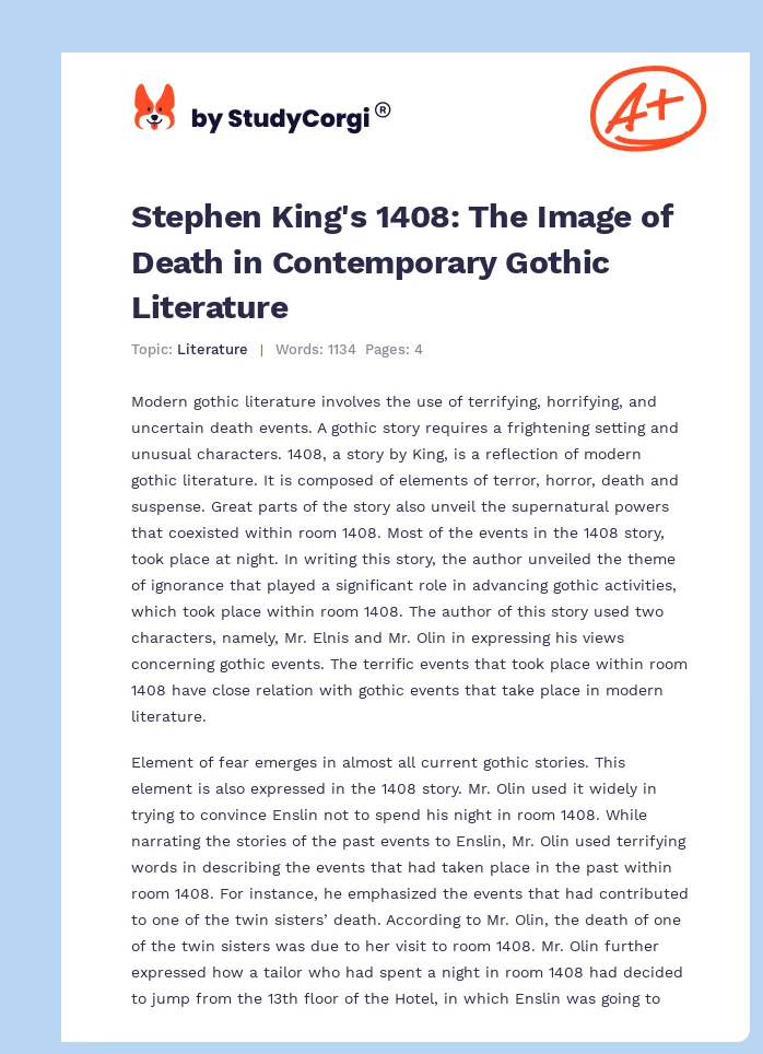 Stephen King's 1408: The Image of Death in Contemporary Gothic Literature. Page 1