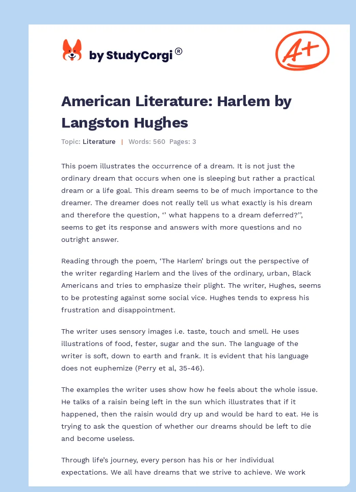 American Literature: Harlem by Langston Hughes. Page 1