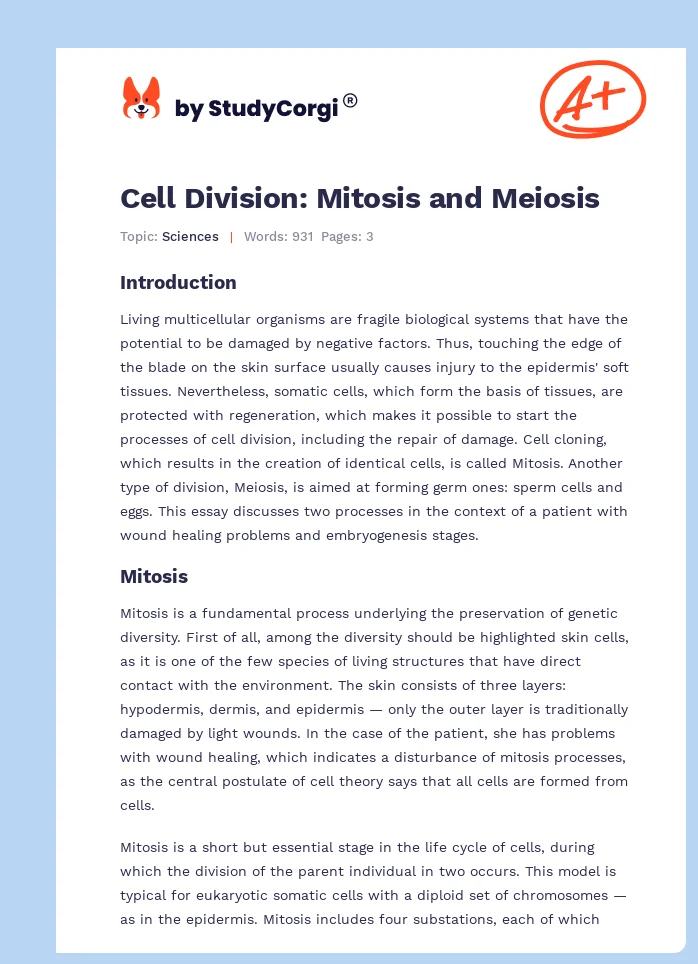 Cell Division: Mitosis and Meiosis. Page 1