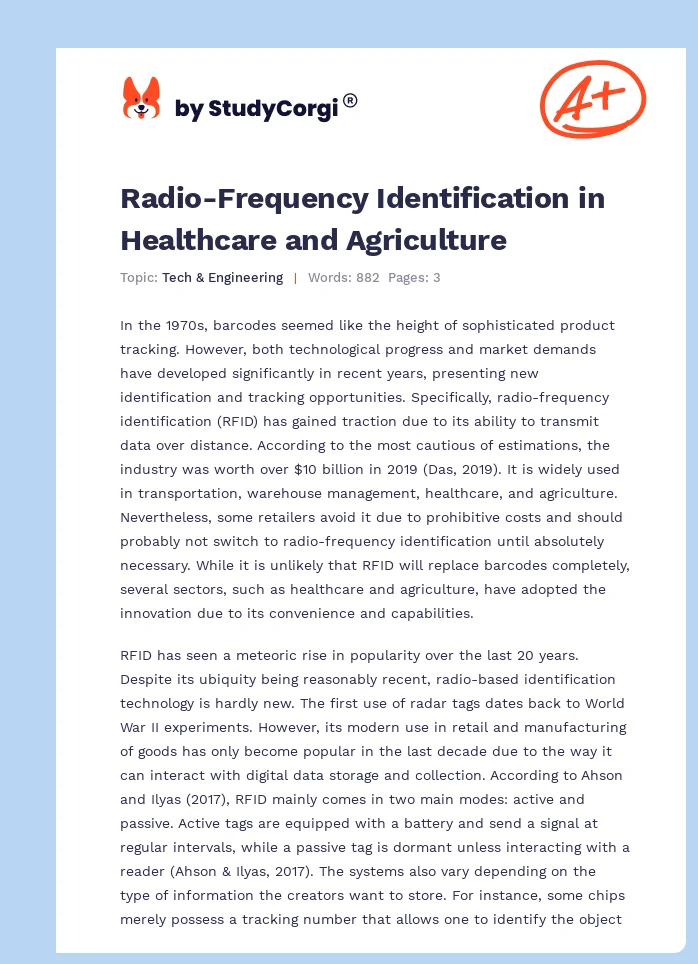 Radio-Frequency Identification in Healthcare and Agriculture. Page 1
