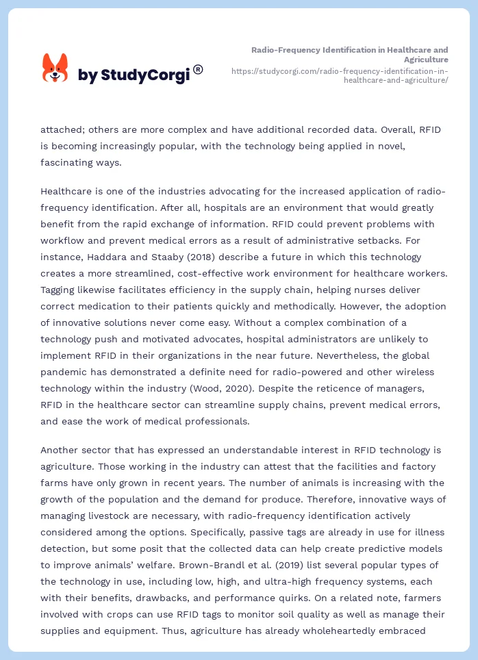 Radio-Frequency Identification in Healthcare and Agriculture. Page 2