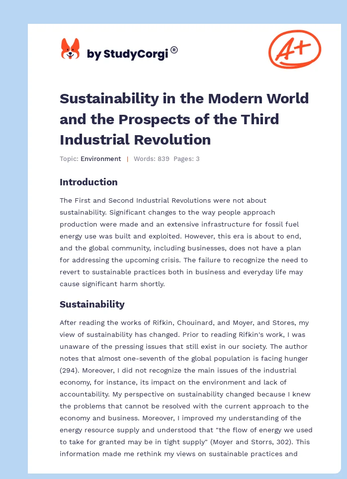 Sustainability in the Modern World and the Prospects of the Third Industrial Revolution. Page 1