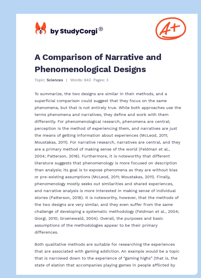 A Comparison of Narrative and Phenomenological Designs. Page 1
