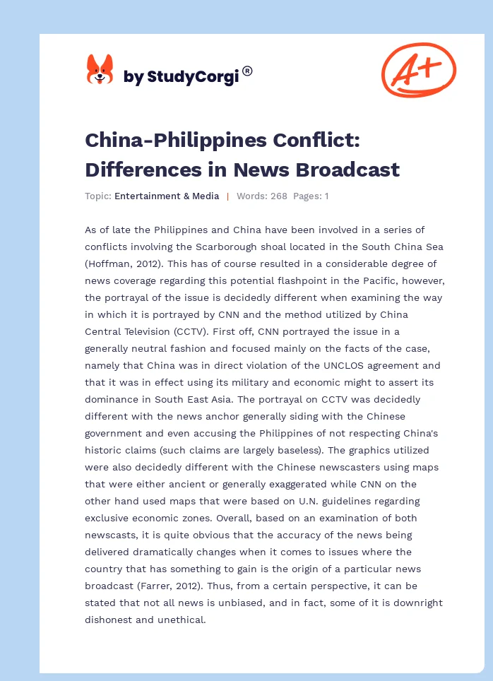 China-Philippines Conflict: Differences in News Broadcast. Page 1
