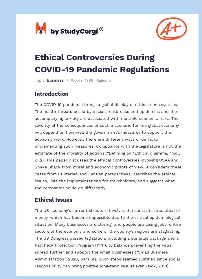 Ethical Controversies During COVID-19 Pandemic Regulations. Page 1
