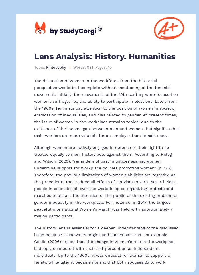 Lens Analysis: History. Humanities. Page 1