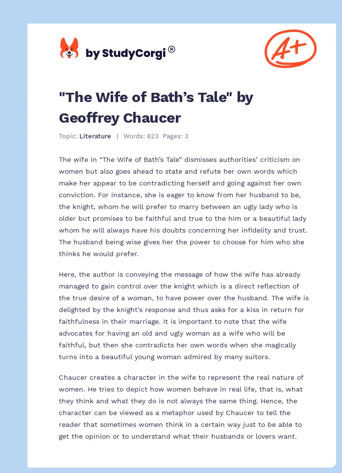 "The Wife of Bath’s Tale" by Geoffrey Chaucer. Page 1