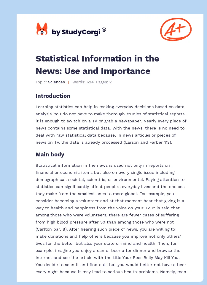 Statistical Information in the News: Use and Importance. Page 1