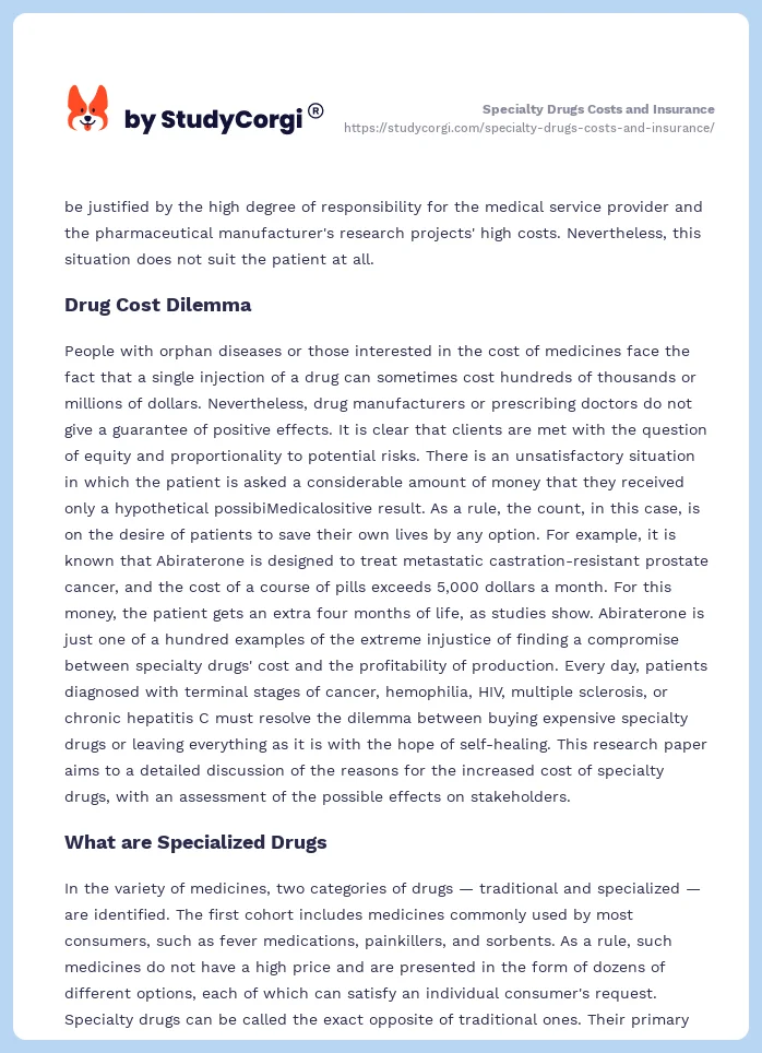 Specialty Drugs Costs and Insurance. Page 2
