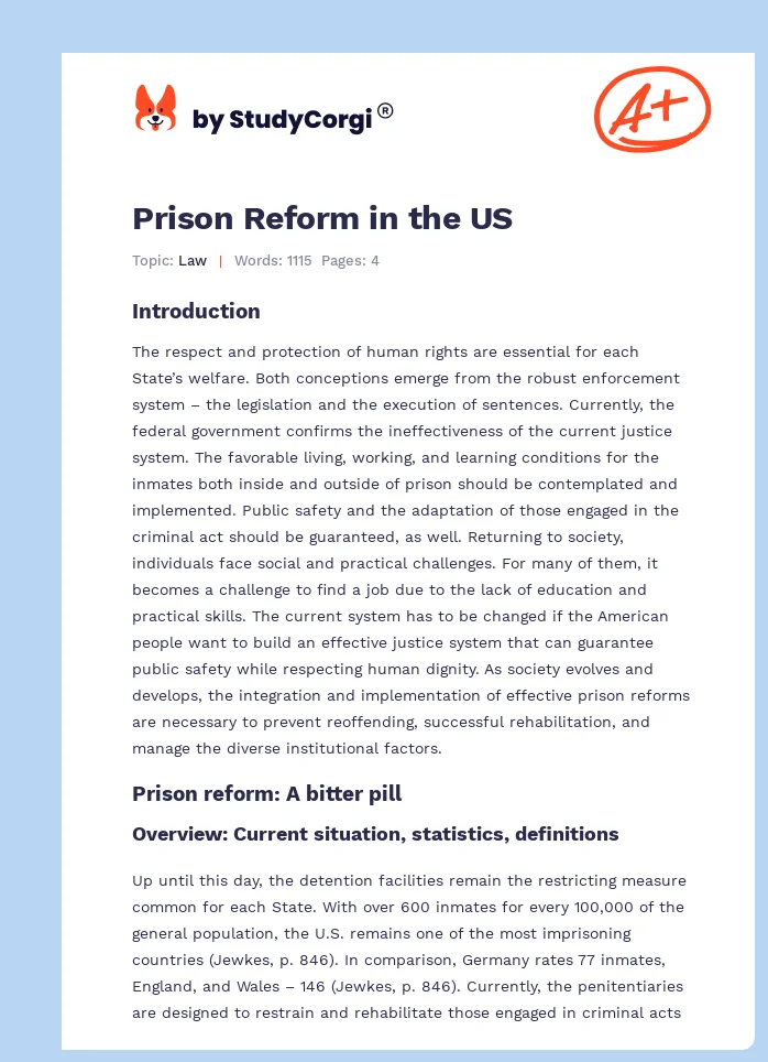 Prison Reform in the US. Page 1