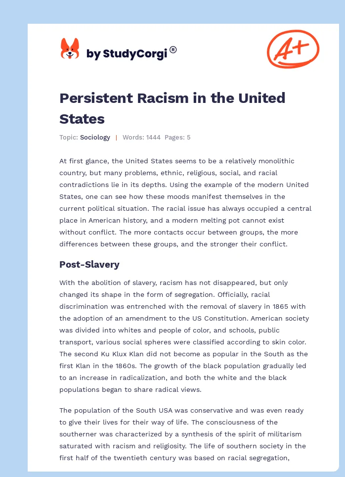 Persistent Racism in the United States. Page 1