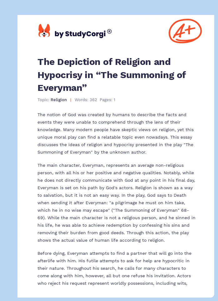 The Depiction of Religion and Hypocrisy in “The Summoning of Everyman”. Page 1