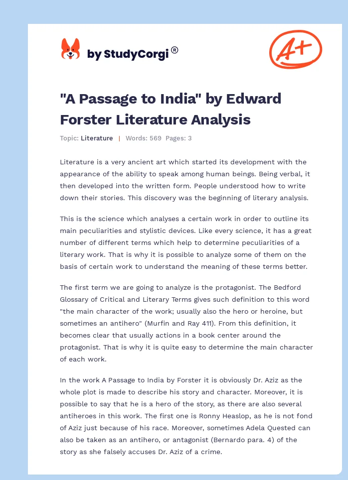 "A Passage to India" by Edward Forster Literature Analysis. Page 1