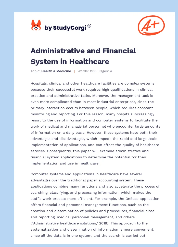 Administrative and Financial System in Healthcare. Page 1