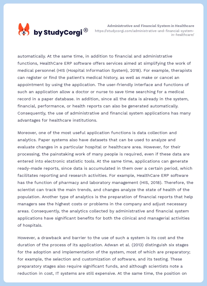 Administrative and Financial System in Healthcare. Page 2