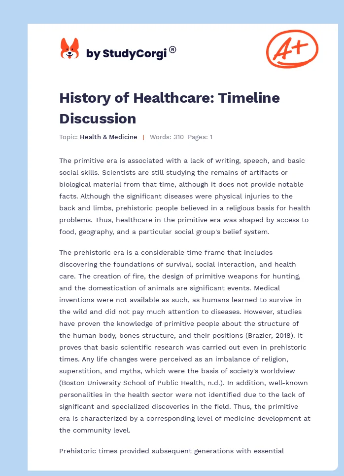History of Healthcare: Timeline Discussion. Page 1