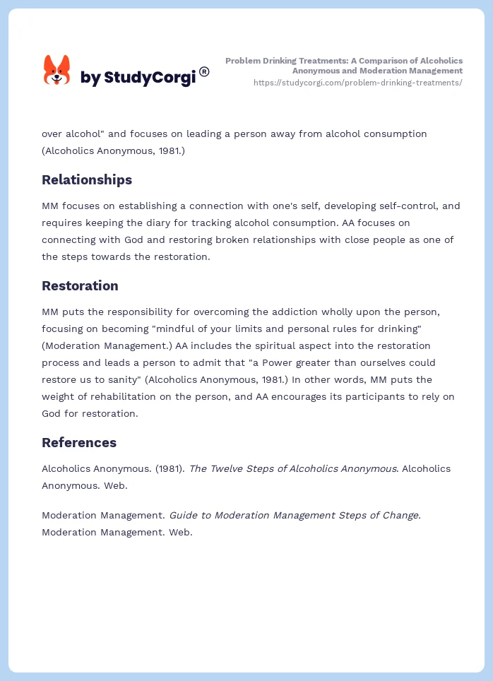 Problem Drinking Treatments: A Comparison of Alcoholics Anonymous and Moderation Management. Page 2