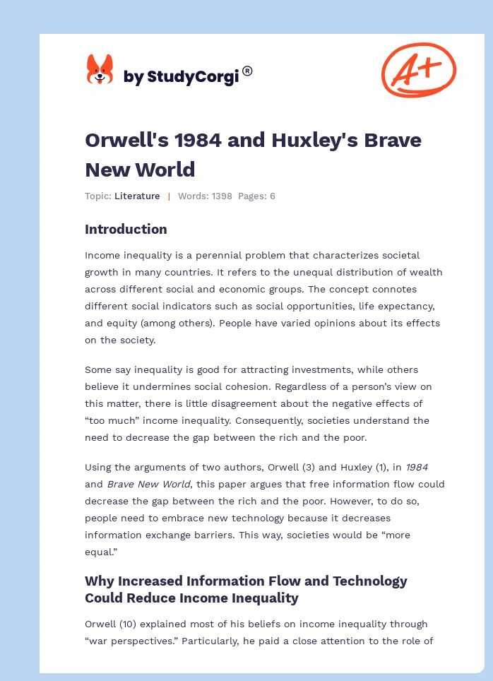 Orwell's 1984 and Huxley's Brave New World. Page 1