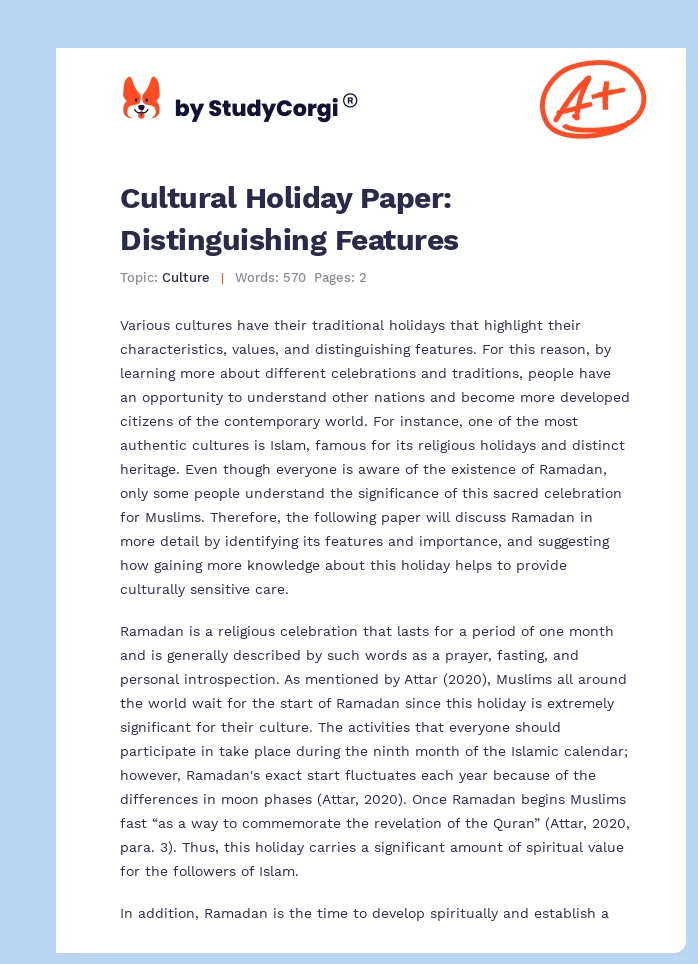 Cultural Holiday Paper: Distinguishing Features. Page 1
