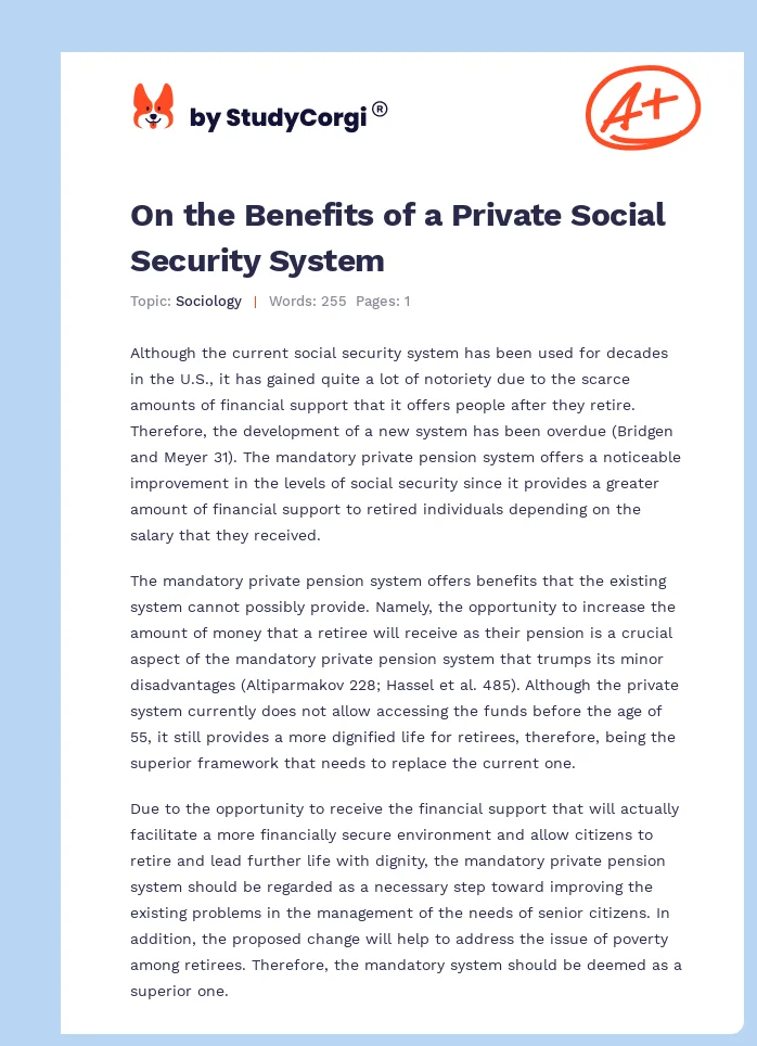 On the Benefits of a Private Social Security System. Page 1