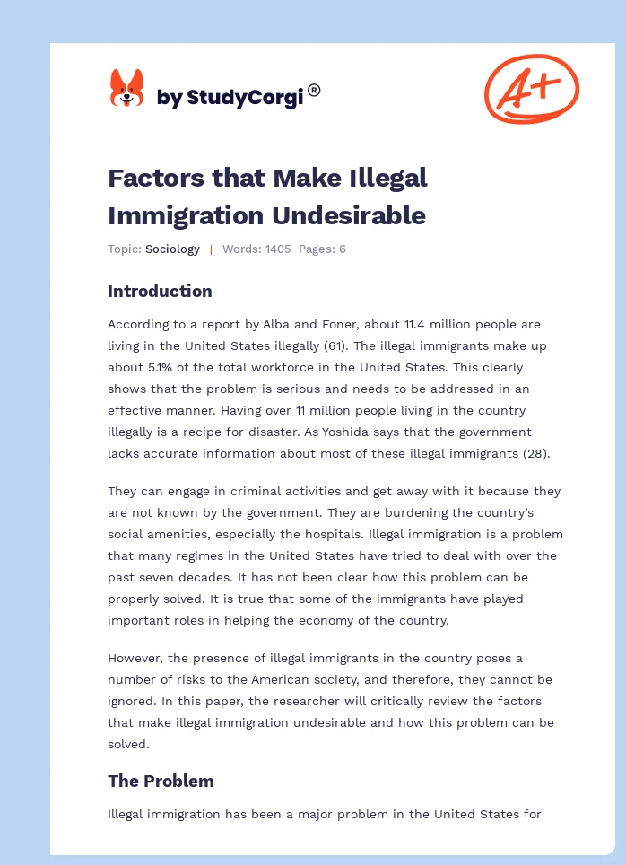 Factors that Make Illegal Immigration Undesirable. Page 1