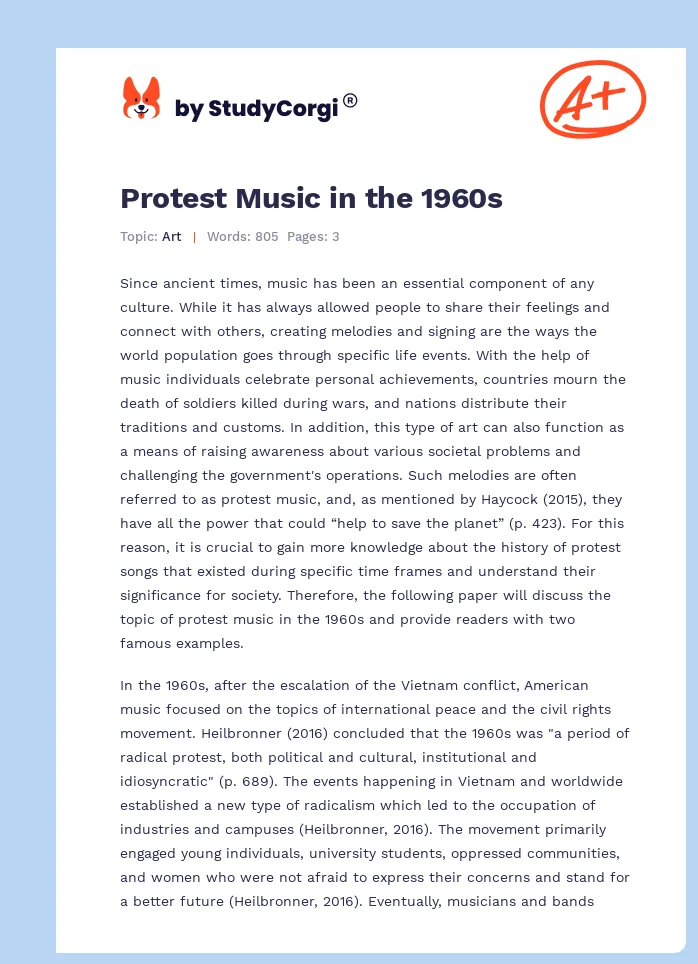Protest Music in the 1960s. Page 1