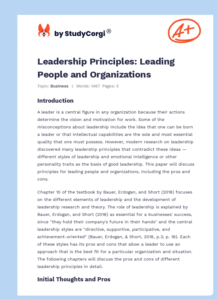 Leadership Principles: Leading People and Organizations. Page 1
