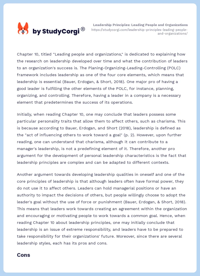 Leadership Principles: Leading People and Organizations. Page 2