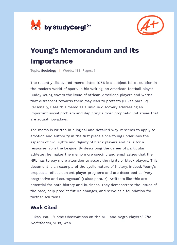 Young’s Memorandum and Its Importance. Page 1