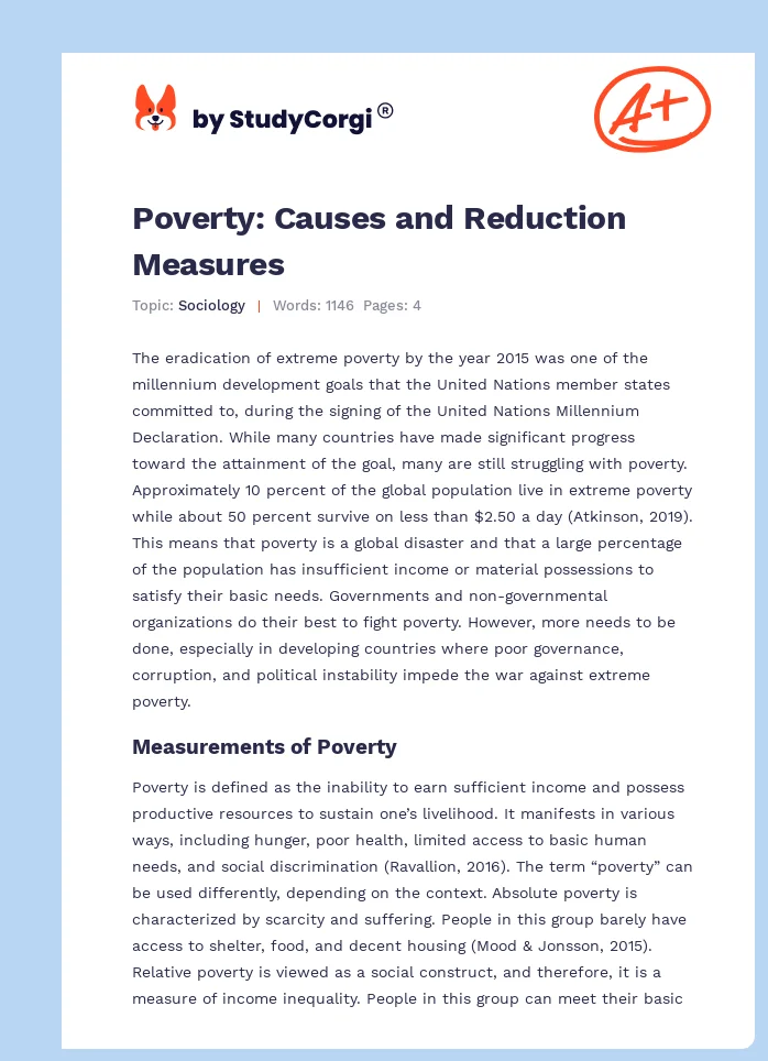 Poverty: Causes and Reduction Measures. Page 1