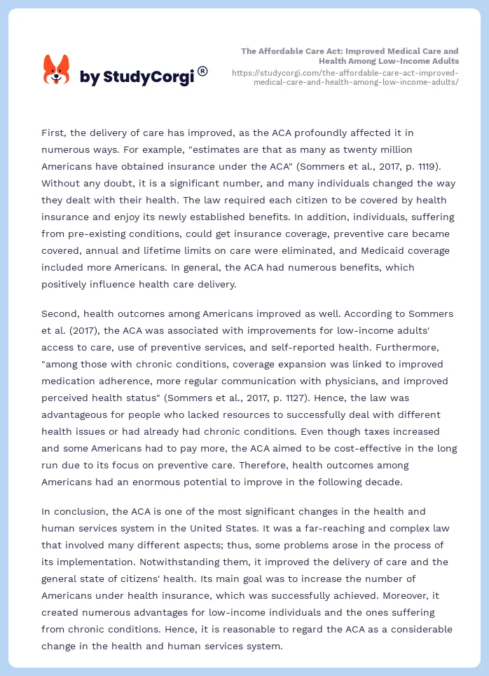 The Affordable Care Act: Improved Medical Care and Health Among Low-Income Adults. Page 2