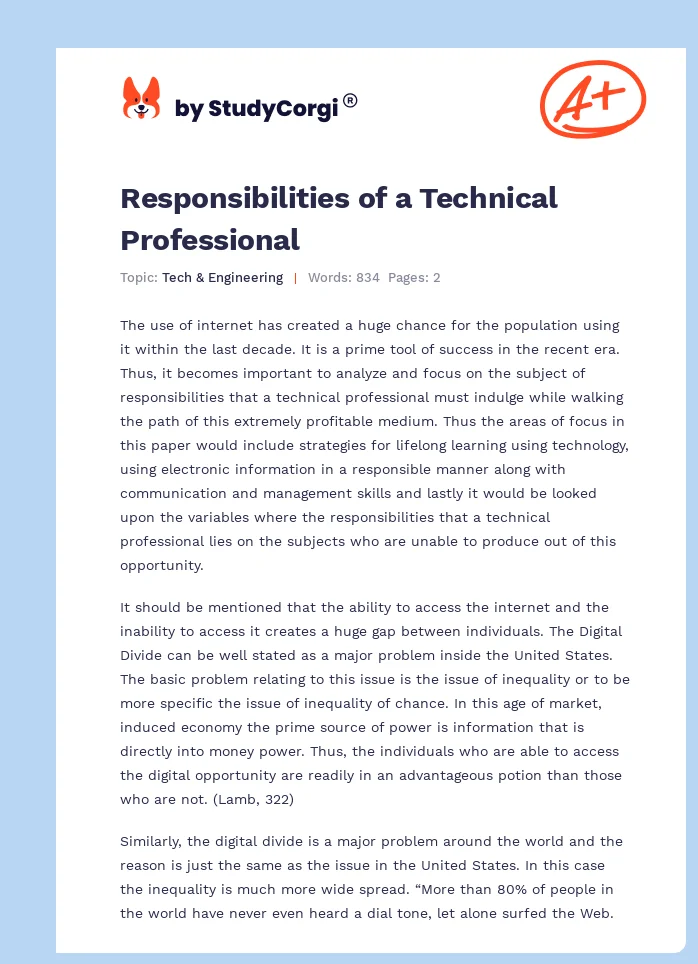 Responsibilities of a Technical Professional. Page 1
