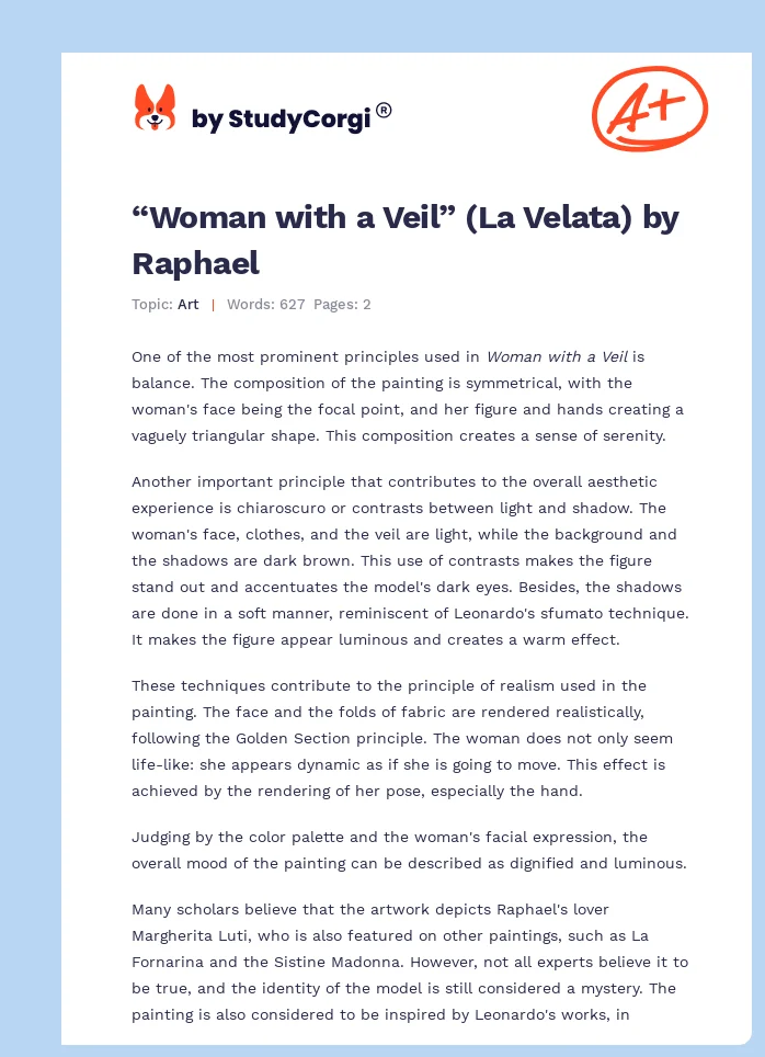 “Woman with a Veil” (La Velata) by Raphael. Page 1