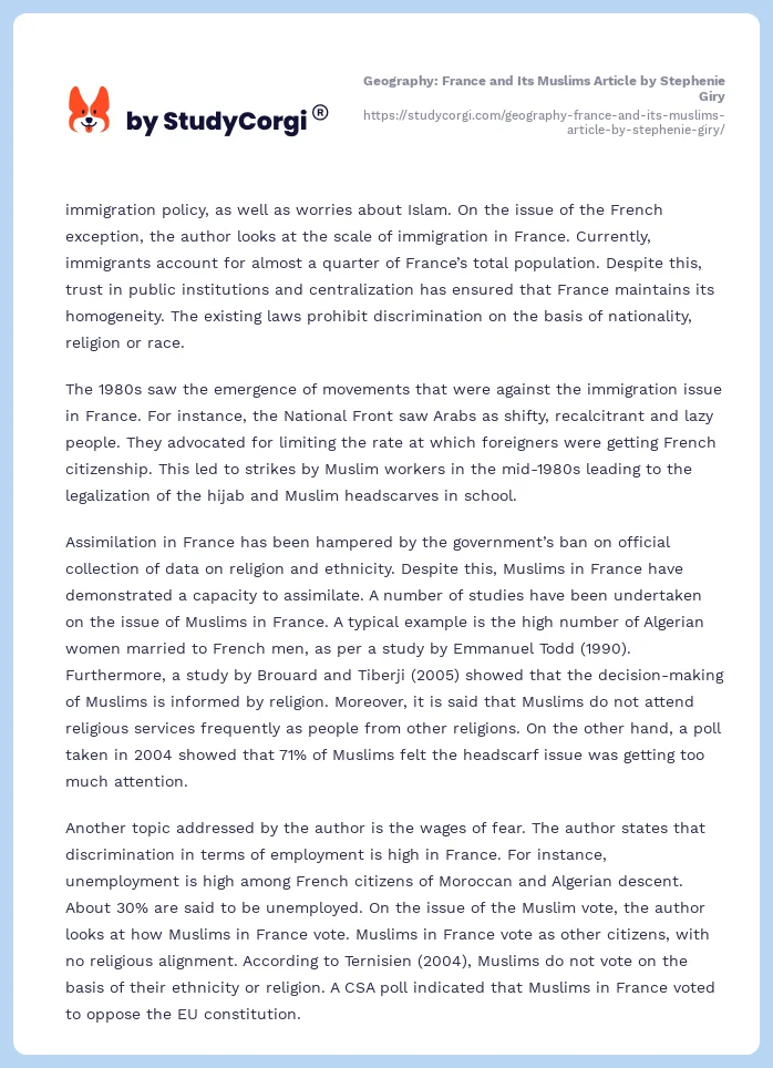 Geography: France and Its Muslims Article by Stephenie Giry. Page 2
