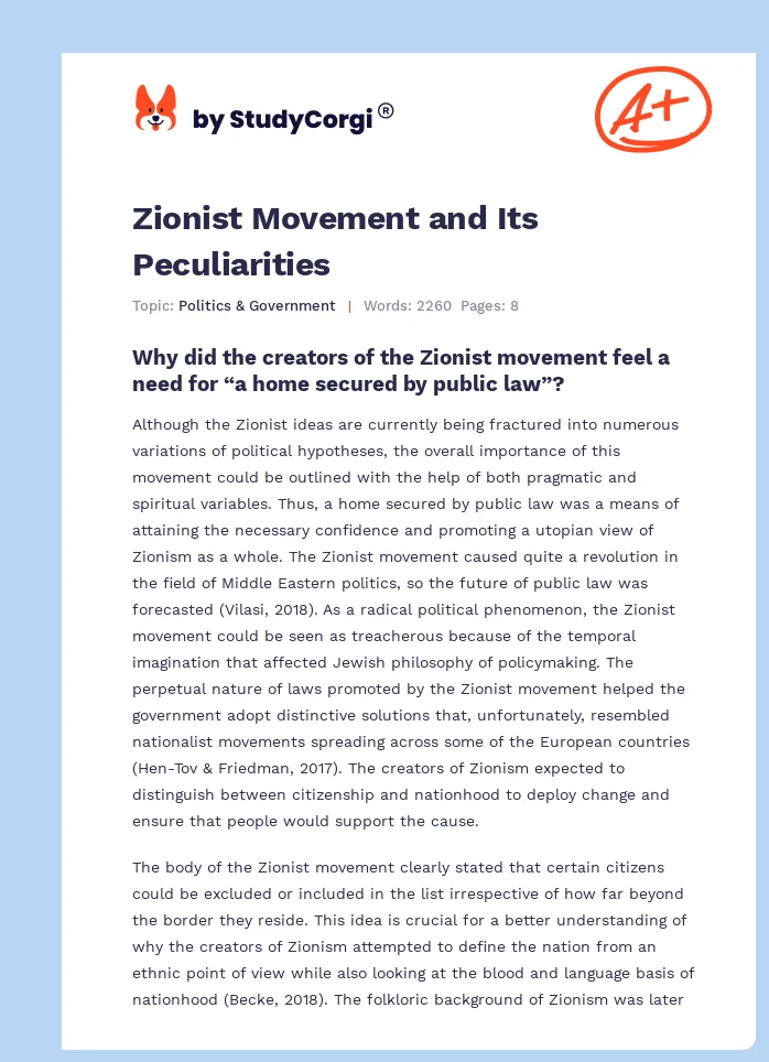 Zionist Movement and Its Peculiarities. Page 1