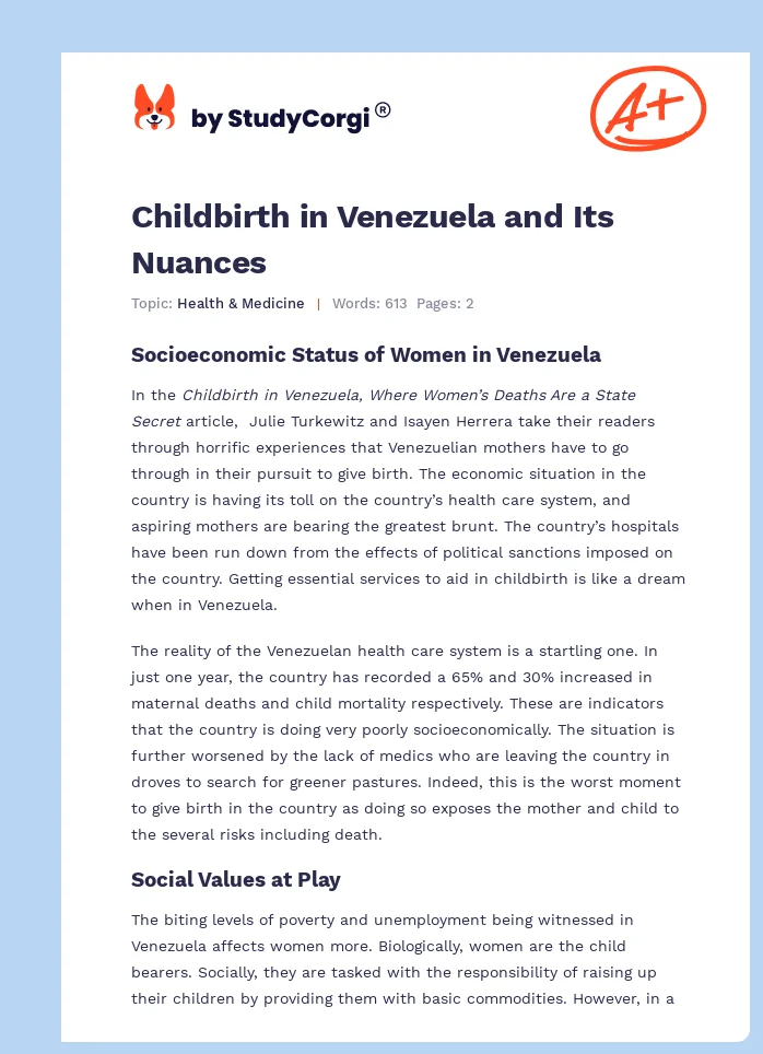 Childbirth in Venezuela and Its Nuances. Page 1