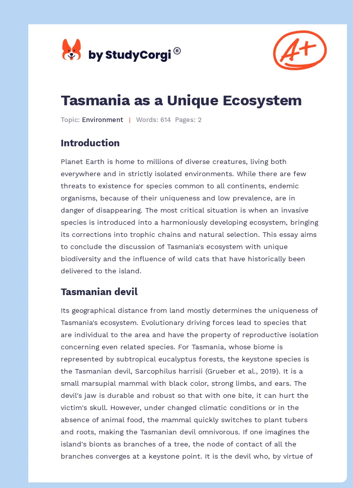 Tasmania as a Unique Ecosystem. Page 1