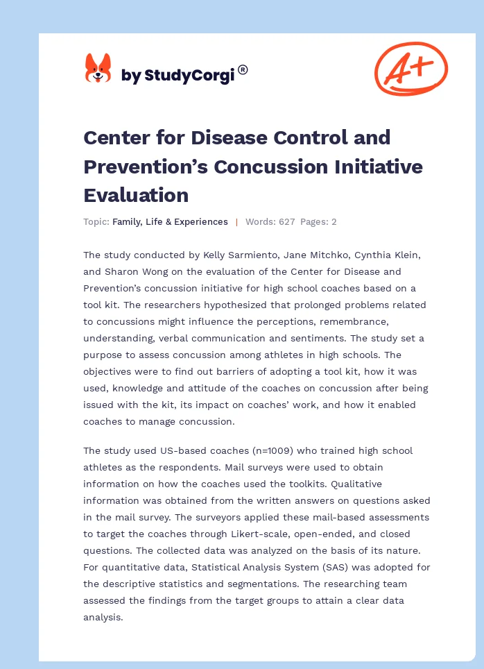 Center for Disease Control and Prevention’s Concussion Initiative Evaluation. Page 1