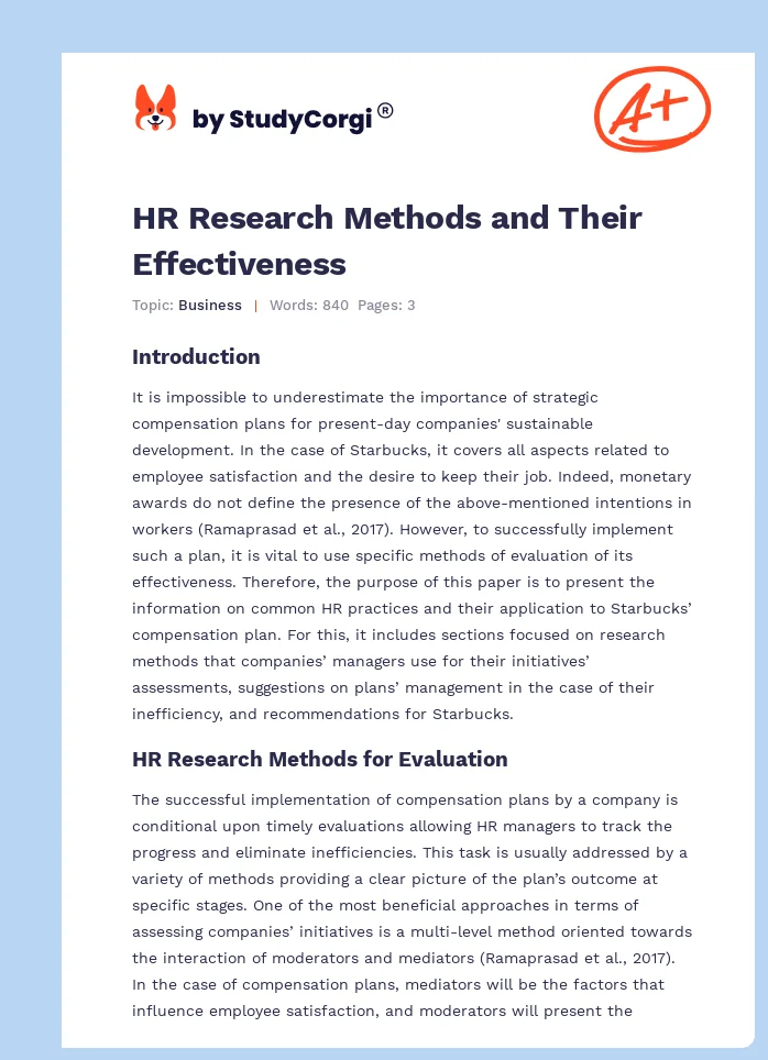 HR Research Methods and Their Effectiveness. Page 1