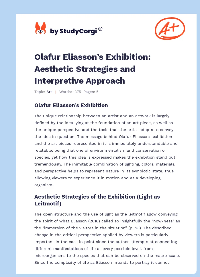 Olafur Eliasson’s Exhibition: Aesthetic Strategies and Interpretive Approach. Page 1