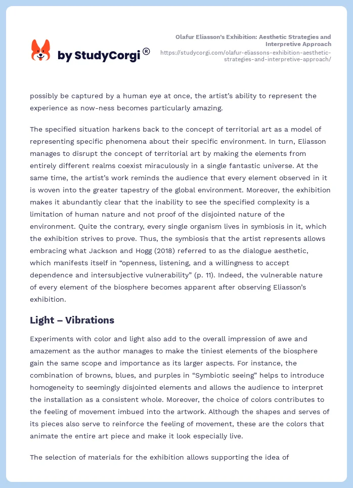 Olafur Eliasson’s Exhibition: Aesthetic Strategies and Interpretive Approach. Page 2